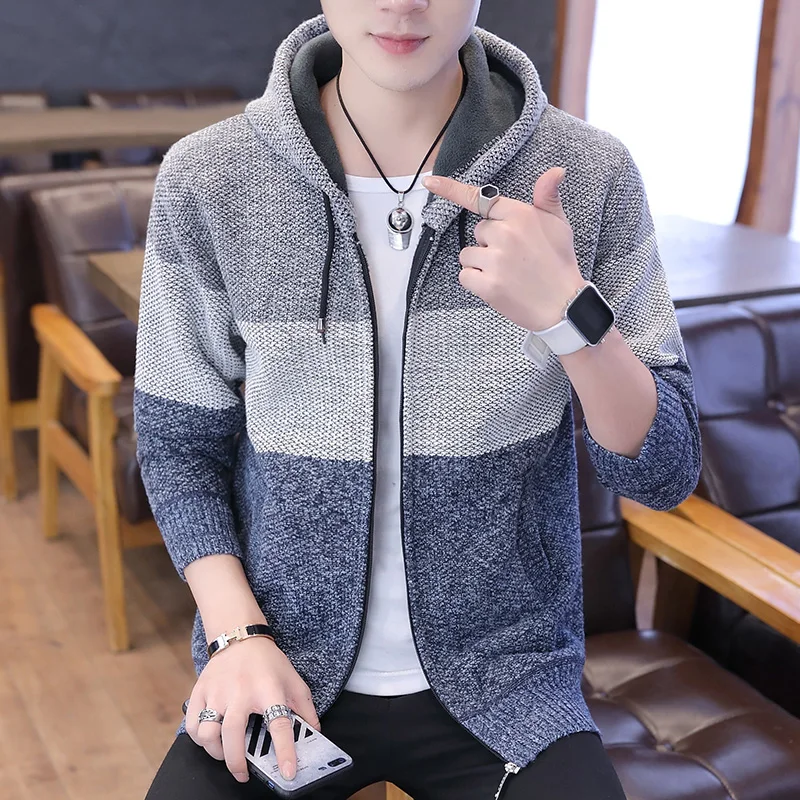 

2019 New Fashion Hooded Thick Sweater For Mens Cardigan Slim Fit Jumpers Knitwear Warm Autumn Winter Casual Clothing Male M-3XL