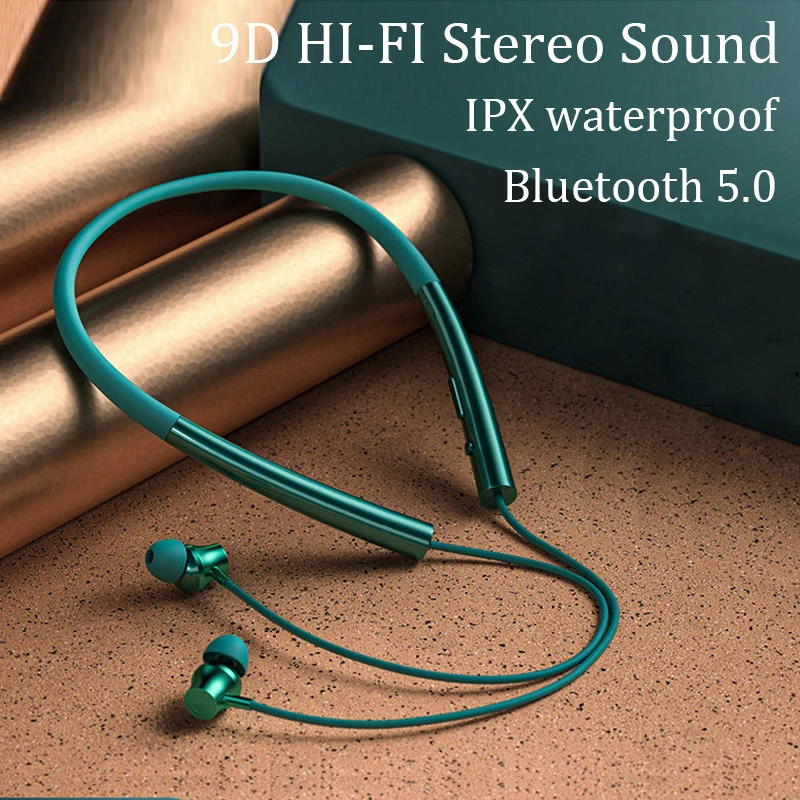 

KTUXB Earphone Bluetooth 5.0 Wireless Headset Magnetic Neckband Earphones IPX5 Waterproof Sport Earbud with Noise Cancelling Mic