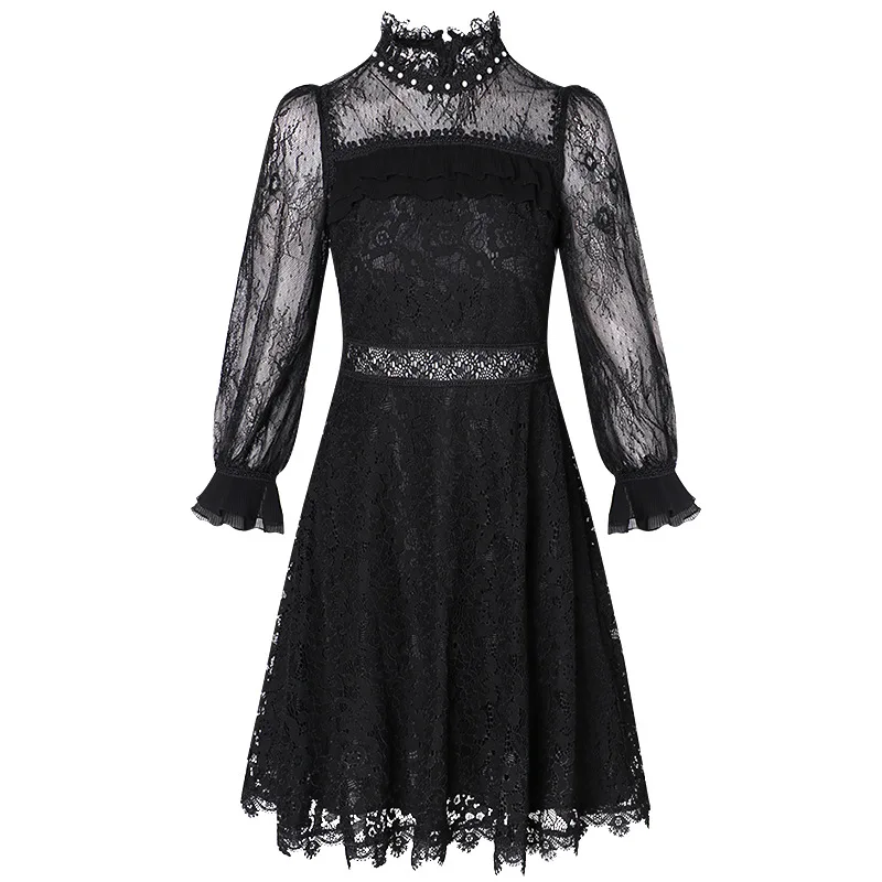 

D211223 a undertakes the new spring 2021 collar lace stitching nail bead dress