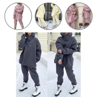 1 set sport outfit sporty female turtleneck for daily wear hoodie trousers hoodie pants set