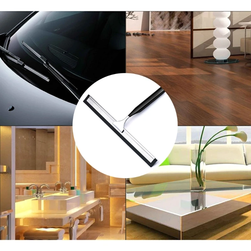 

Short Handle Glass Window Squeegee Stainless Steel Home Mirrors Cleaner for Bathroom Showers Glass Doors Adhesive Holder