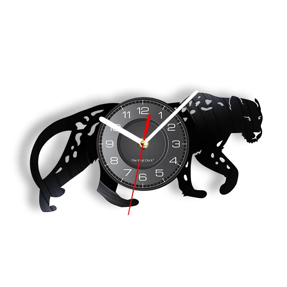 Wild Leopard Wall Clock Made Of Real Vinyl Record Speedy Hunter Panther Animal Vinyl CD Disc Wall Watch Black Hanging Art Decor