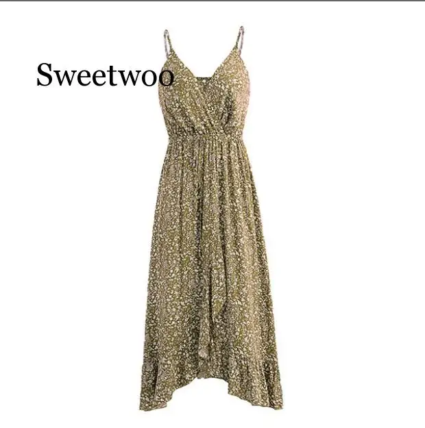 

V-neck Split Women Floral Dress 2020 Elegant Bohemian Wrap Long Flower Plus Size Summer Dresses Female Holiday Sexy Beach Vest