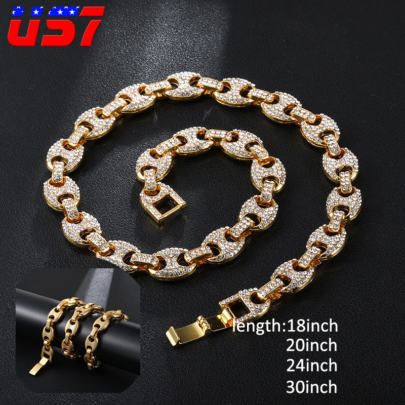 Цепочка-чокер в стиле хип-хоп US7 12 мм стразы виде звеньев кофейных зерен ювелирные