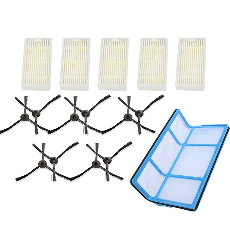 

5 Filters+10 Side Brushes For Medion Md 16192 Md 18500 Md 18501 Md 18600 Spare Parts