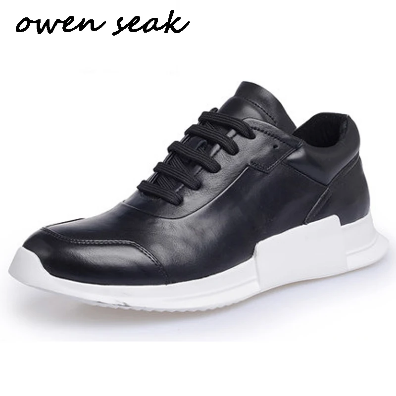 

Owen Seak Men Casual Shoes Luxury Trainers Cow Genuine Leather Lace Up Sneakers Male Autumn Boots Brand Flats Black White Shoes