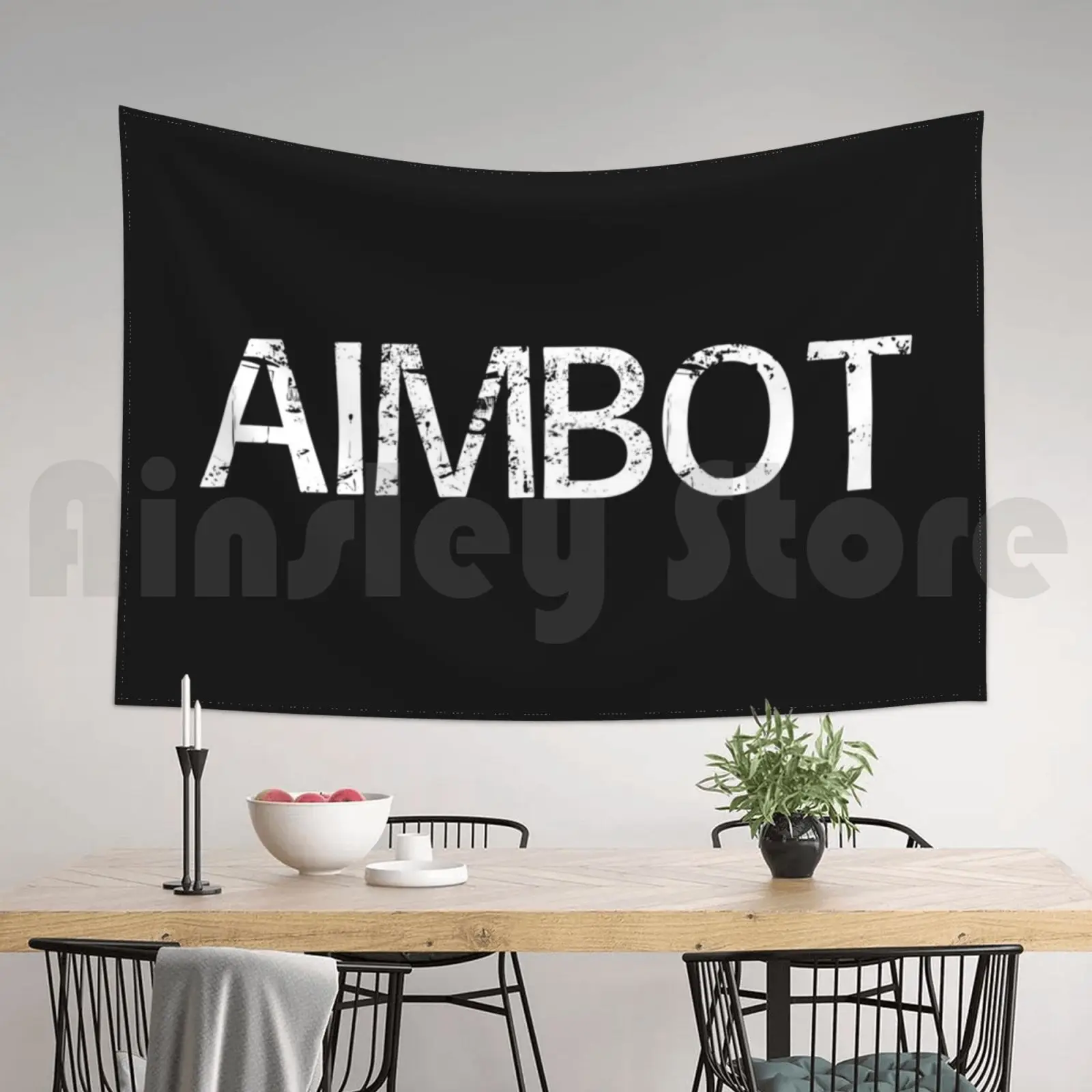 Aimbot гобеленовый фон на стену подвесной черный белый и Состаренный текст