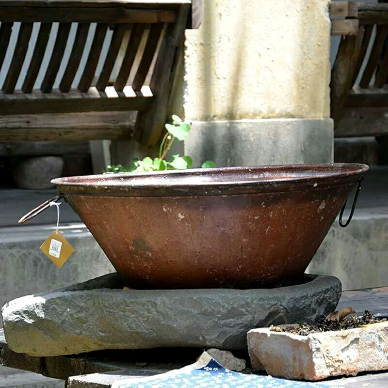 

Copper Tone Aged Finish Large Pot Vintage Bowl Flower Planter with Handles