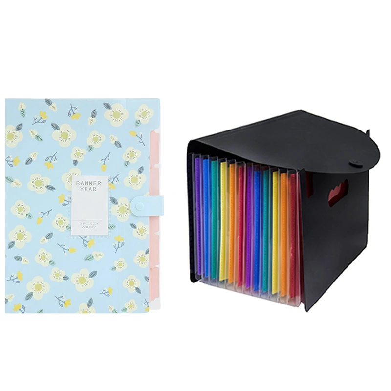 Skydue Цветочная печатная папка для документов с аккордеоном (синяя) и 12 карманных