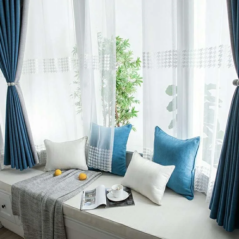 

2021 New Arrival The Grid/Square White Mondern Style Window Treatment Semi Voile Sheer Curtain for Living Room/Kitchen Curtains