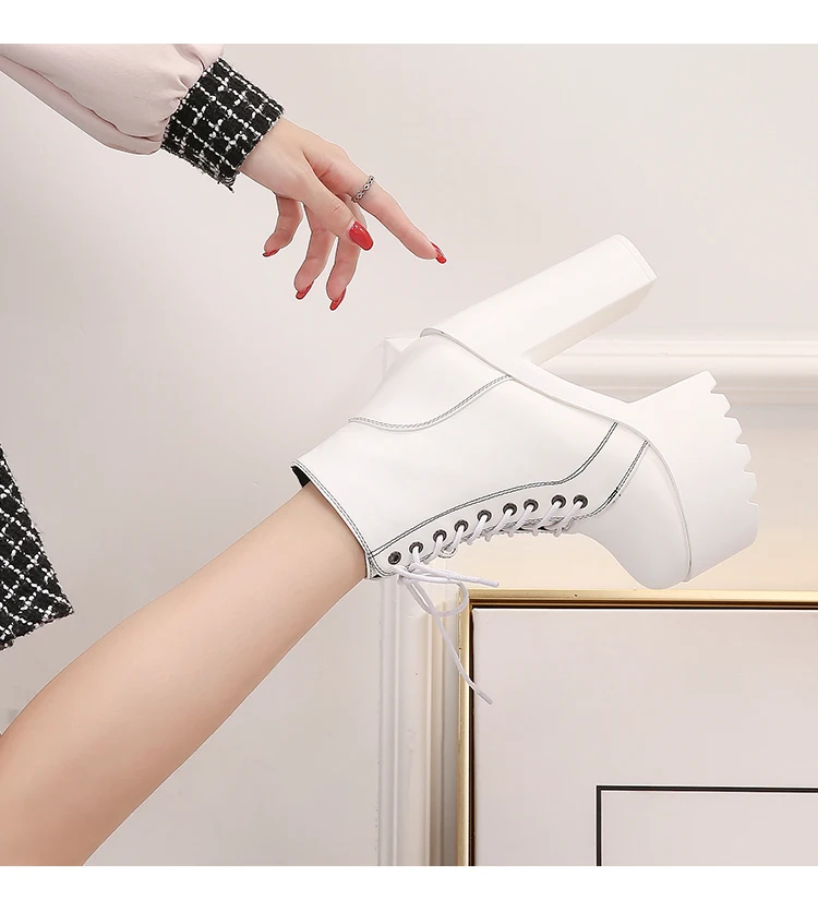 

European and American white nightclub DJ bar DS performance shoes 15cm thick heel ultra high heel platform woman short boots