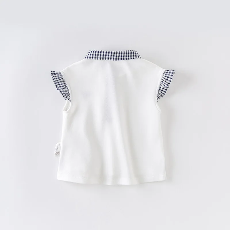 DBJ14044 dave bella summer baby girls plaid ruched T-shirt children sleeveless tops cute pullover kids fashion tees | Мать и ребенок