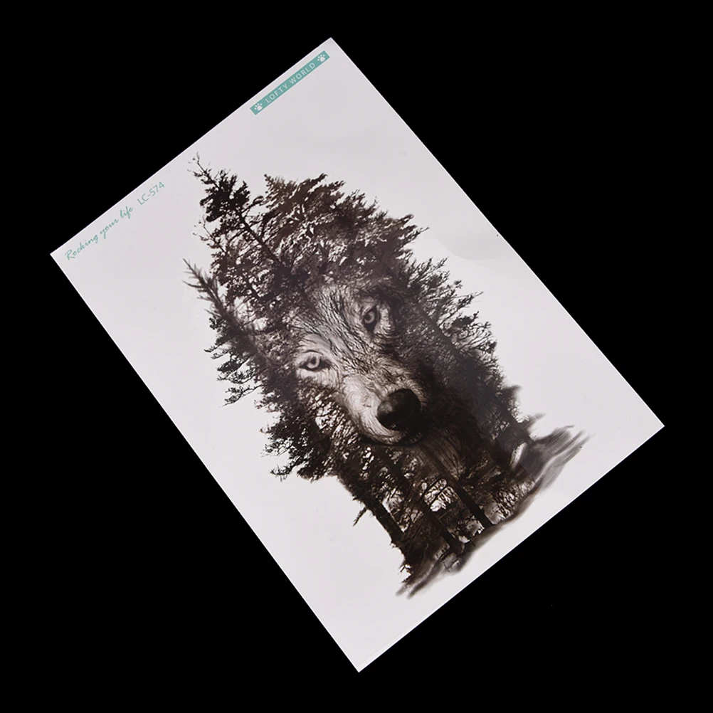 1 шт. водонепроницаемые Временные татуировки наклейки на грудь часы волк лес тату