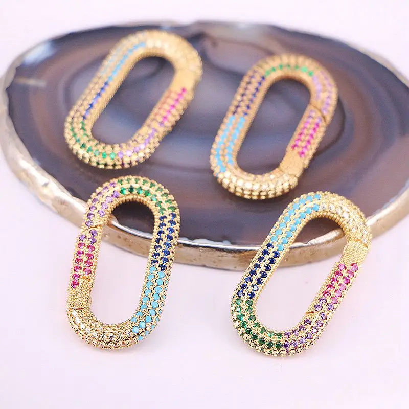

5Pcs, New Rainbow CZ Micro Pave Round / Heart / Oval / Rectangle Shape Clasp, Gold Color Carabiner Clasp
