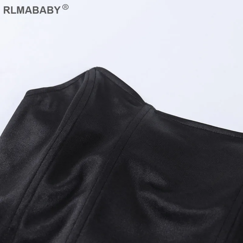 RLMABABY, атласный корсет без бретелек, сексуальный женский розовый укороченный топ, тонкий женский черный короткий топ с открытыми плечами, вечерние топы для ночного клуба, красный топ на бретелях