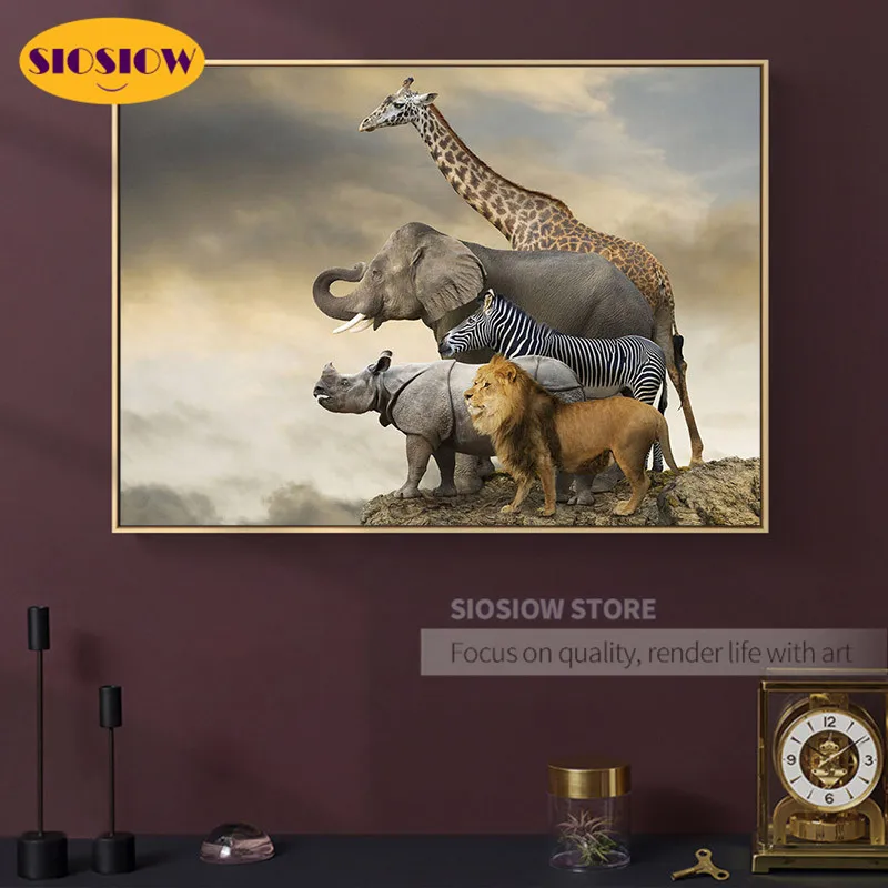 Алмазная 5d картина сделай сам с полным заполнением животные Лев Рино слоны на