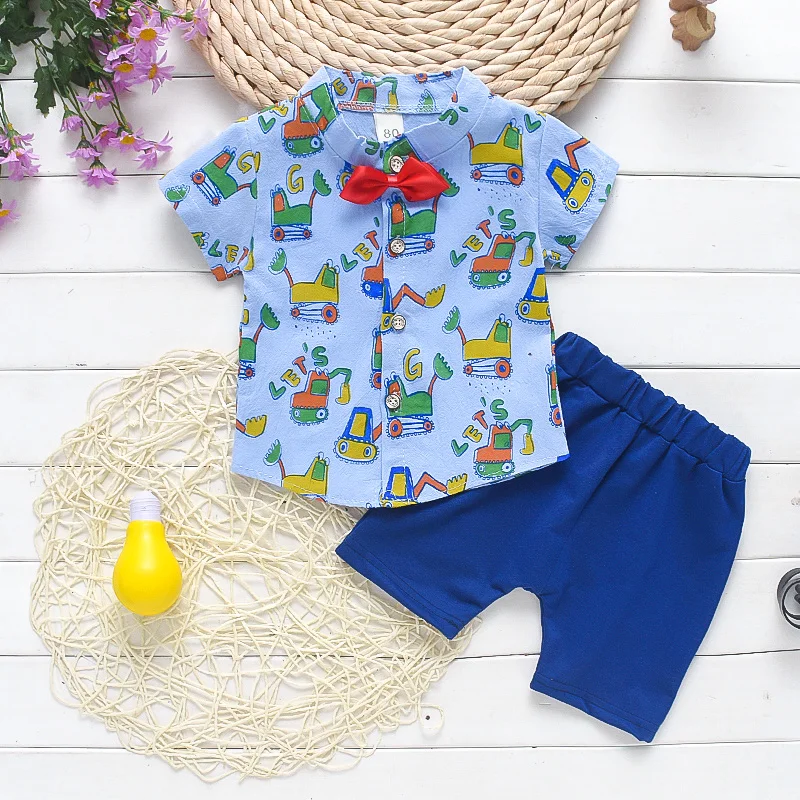 BibiCola cotton summer boys clothing set fishes t-shirt tops+overalls pants 2pcs outfits kids bebes suits children sport | Детская