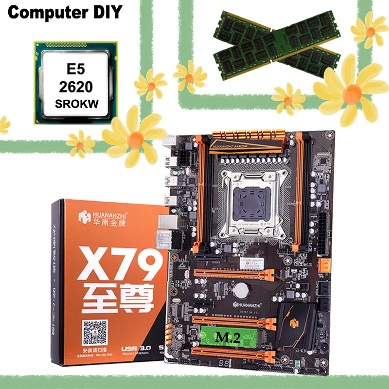 Материнская плата HUANANZHI X79 Deluxe CPU RAM Combo M.2 WIFI слот SSD ЦП Xeon E5 2620 8G 2*4G RECC|Материнские