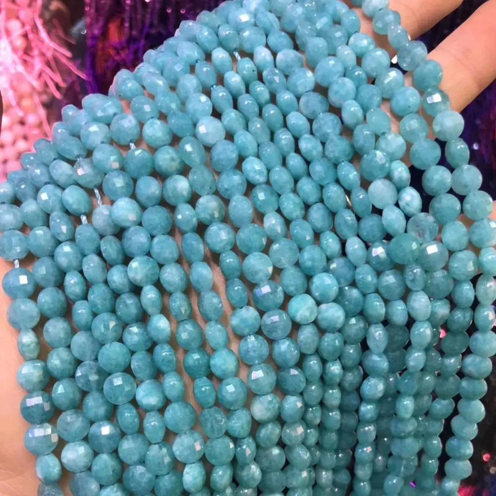 

Natural Stone Beads Oblate Blue AmazoniteFaceted for Jewelry Making Necklace Bracelet Earrings Size 6mm