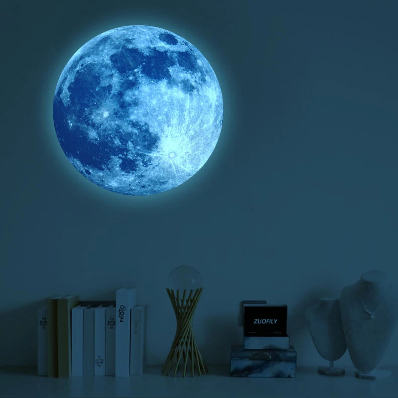 30cm Large 3D Luminous Wall Stickers Green/Pink/Blue/Colorful Moon Kid Room Home Decor Bedroom DIY Art Decals Glow Sticker | Дом и сад