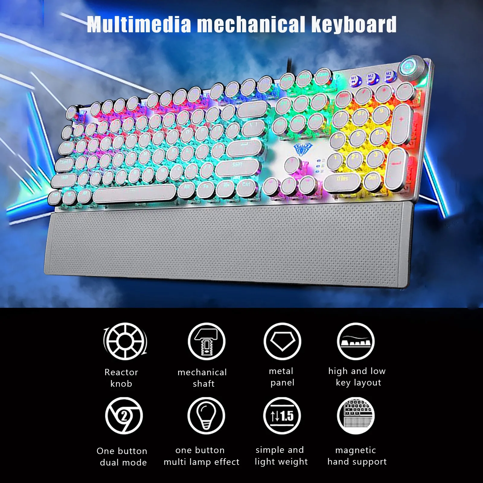 

Fast Deliver Steampunk Gaming Mechanical Keyboard Metal Panel Round Retro Keycap Backlit Teclado mecánico circular retro gaming