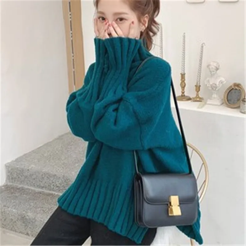 

Autumn and winter loose 3-color knitted turtleneck pullover ladies pullover turtleneck warm red knitted sweater women's top