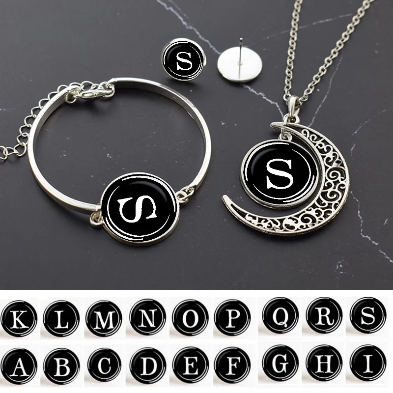 Набор ювелирных изделий для мужчин и женщин браслет с 26 надписями серьги