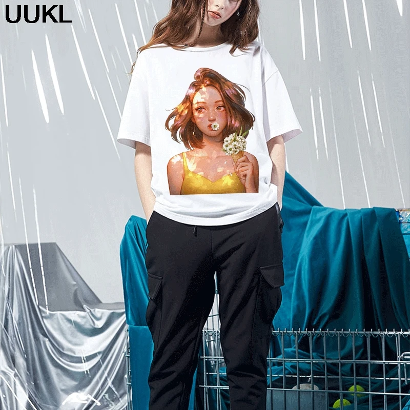 Летняя мода 2020 Женская белая футболка модная Харадзюку кавайная красивая