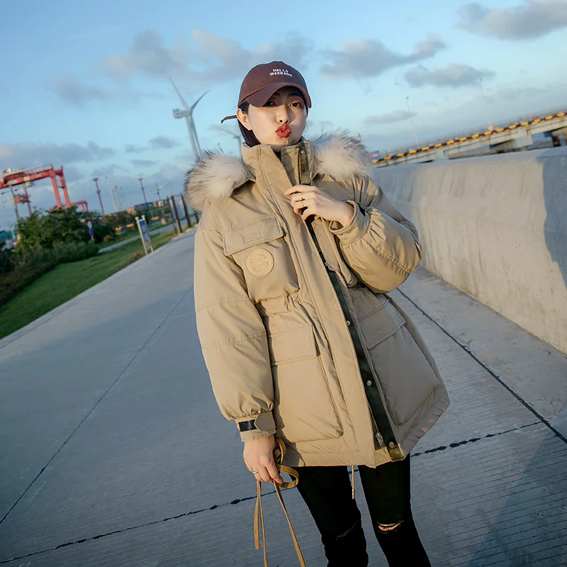 

Women's Winter Down Jackets Big Fur Collar Real Fur Collar Down Jacket Women's Winter Jackets 2021Loose Work Coat Keep Warm