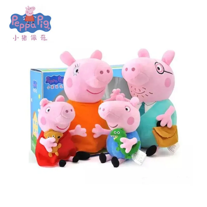 Gift box Family Бренд 4 шт./компл. со Свинкой Пеппой; мягкая плюшевая игрушка единорог 19/30 см Пеппа ХРЮШКА игрушка Джордж Семья вечерние куклы рождественский подарок для детей - Цвет: Gift box Family
