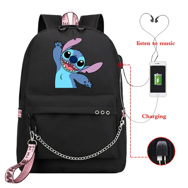 Disney Kawaii сумка на молнии с usb-зарядкой Mochila вместительный рюкзак для женщин Kpop