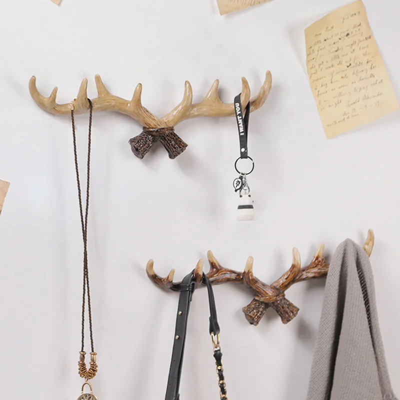 Винтажный крючок для ключей с оленьими рогами из смолы настенный пальто и кепок