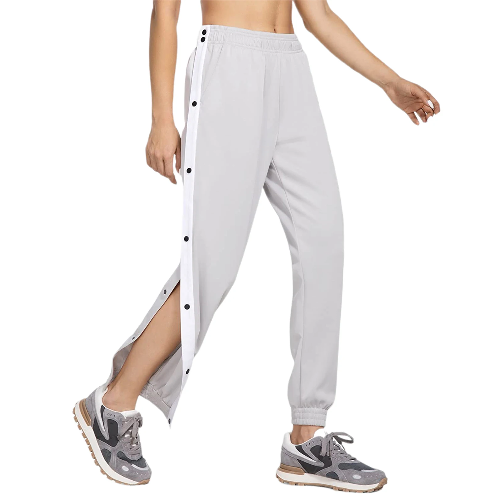 

Women Casual Long Pants Color Blocking Buttoned Side Split High Waist Pants for Running Fitness Women Clothing