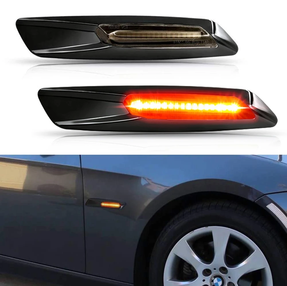 2pc Dynamic Amber 12V LED Side Marker Lights Turn Signal Lamp For BMW 1 3 5 Series F30 E90 E91 E92 E93 E46 E60 E61 BMW F10 Style