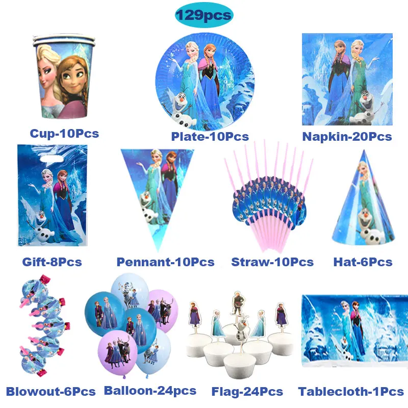 

Frozen 129/pcs Baby Shower Party Decoration Birthday Set Banner Cup Plate Tablecloth Disposable Supplies For Kids For 10 People