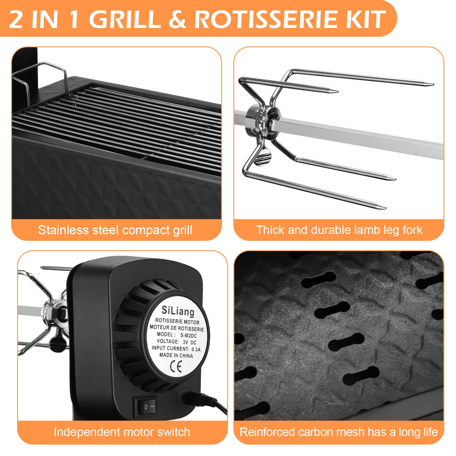 eu uk us 2 in 1 grillelectric rotisserie kit automatic barbecue bbq folding roaster roast stove grill stainless steel outdoor free global shipping