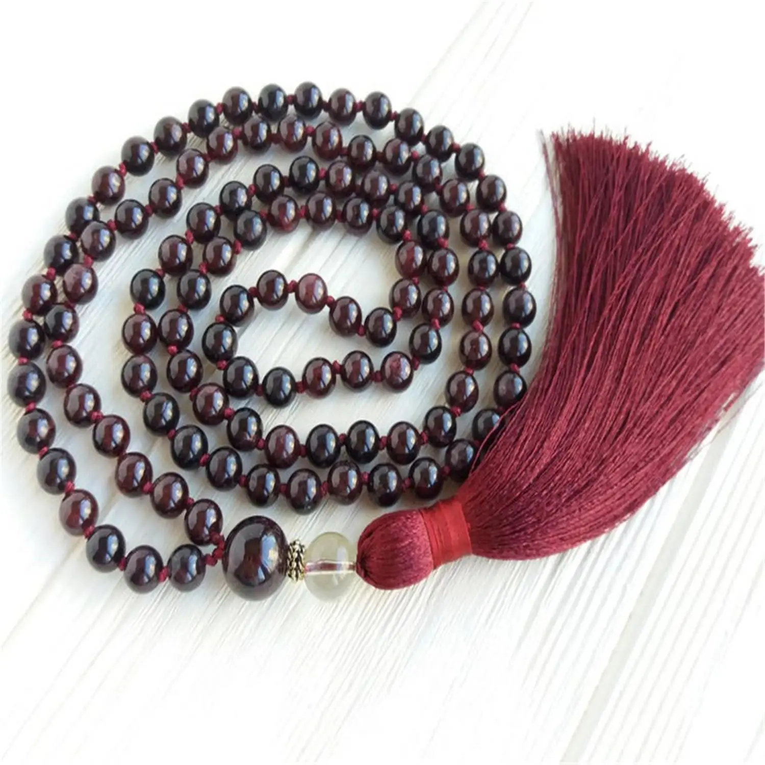 6 мм красный гранат 108 бусины ручной работы кисточкой ожерелье браслет