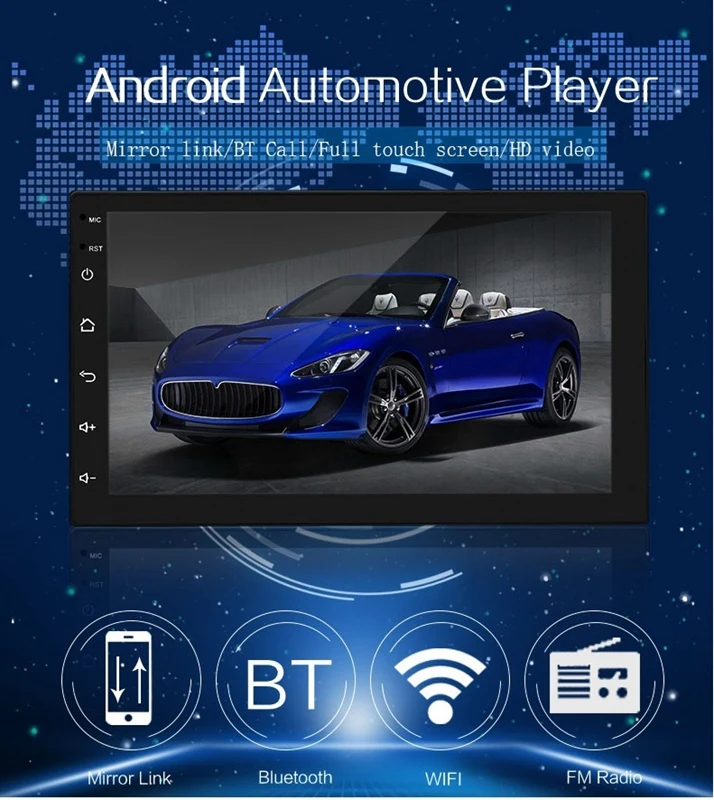 2 Din Android 8,1 gps 7 дюймов сенсорный экран-Экран MP5/MP4/MP3 плеер, Bluetooth, аудио, автомобильный стереоприемники, зеркало заднего вида Камера, FM радио, USB