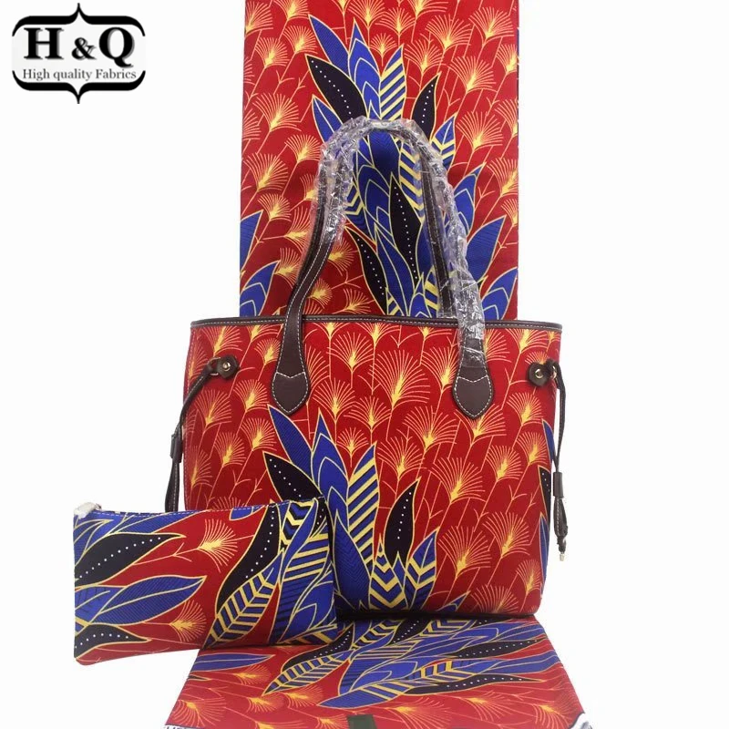 

H&Q latest african fashion ankara bag set match veritable wax fabric real wax print fabric three-piece for women clothing H0521