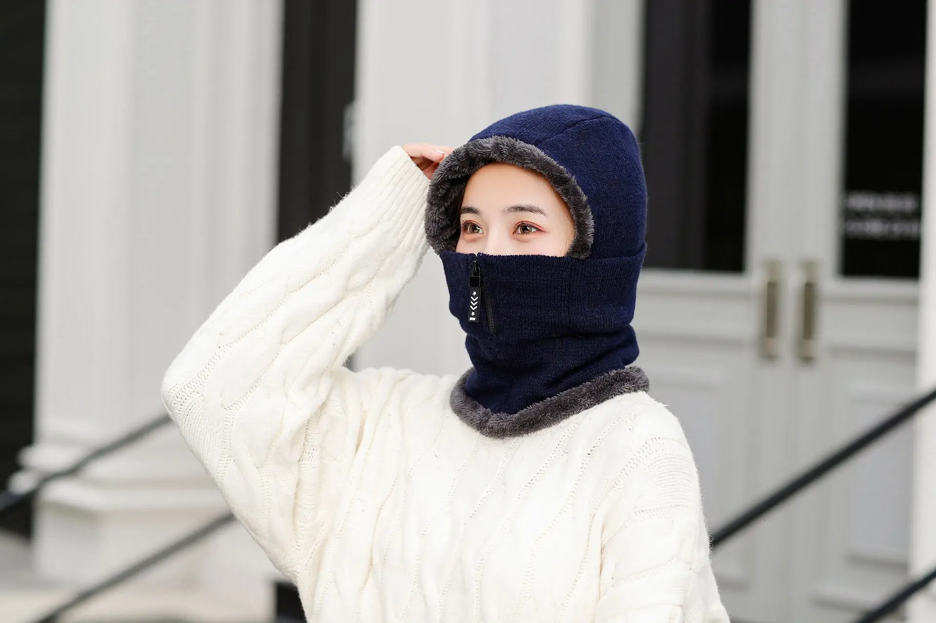 Skullies Beanies женская вязаная шапка шарф женские зимние шапки для женщин капот однотонная Балаклава маска Feminino Beanie Hat cap