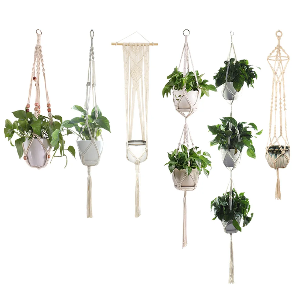 

Creative Planter Pot Net Bag Cotton Rope Knotted Wall Hanging Baskets Outdoor Balcony Courtyard Horticultural Decor