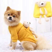 striped bear pocket pet hoodies new year short sleeve thick winter clothes for cat breathable fleece medium small puppy clothing