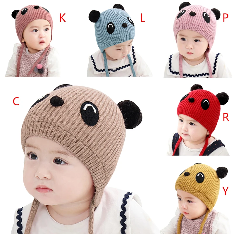 

Baby Winter Warm Cap Baby Hats Cute Kids Girls Boys Cartoon Ear Design Hats Knitted Wool Hemming Caps