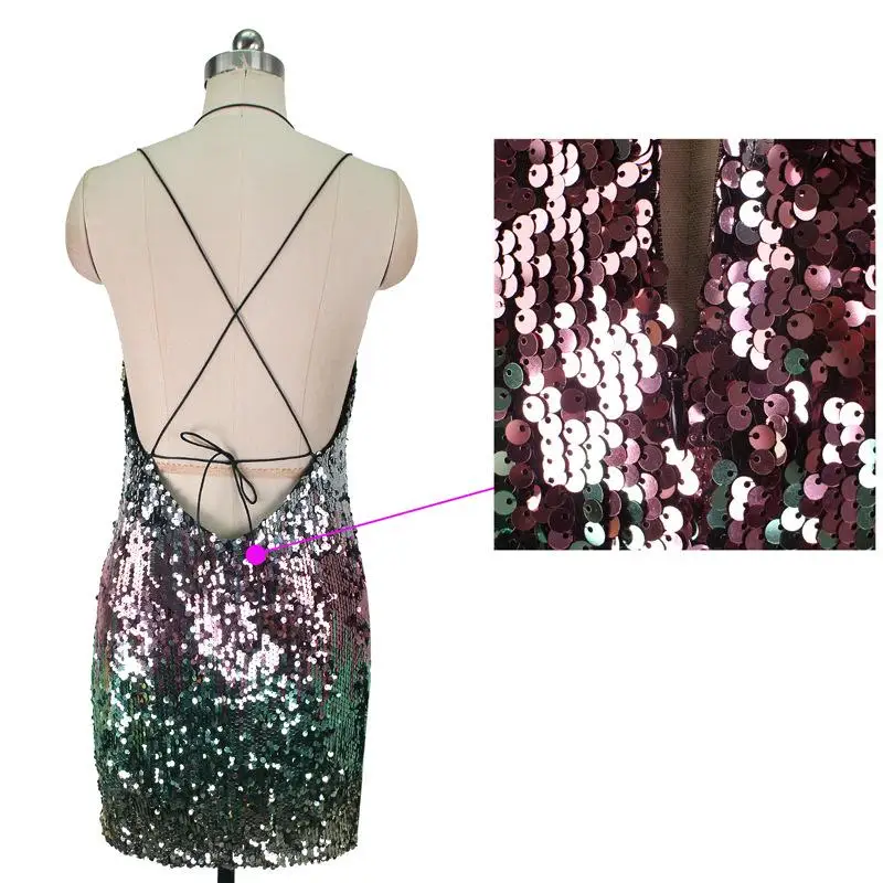Радужное платье с блестками сексуальное Бандажное женское открытой спиной