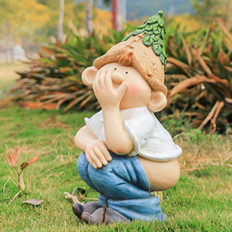 

New Hot Funny Garden Gnome Pooping Boy Statue Decorative Prank Resin Doll Craft with A Squatting Pose 20*18*40.5cm USJ99