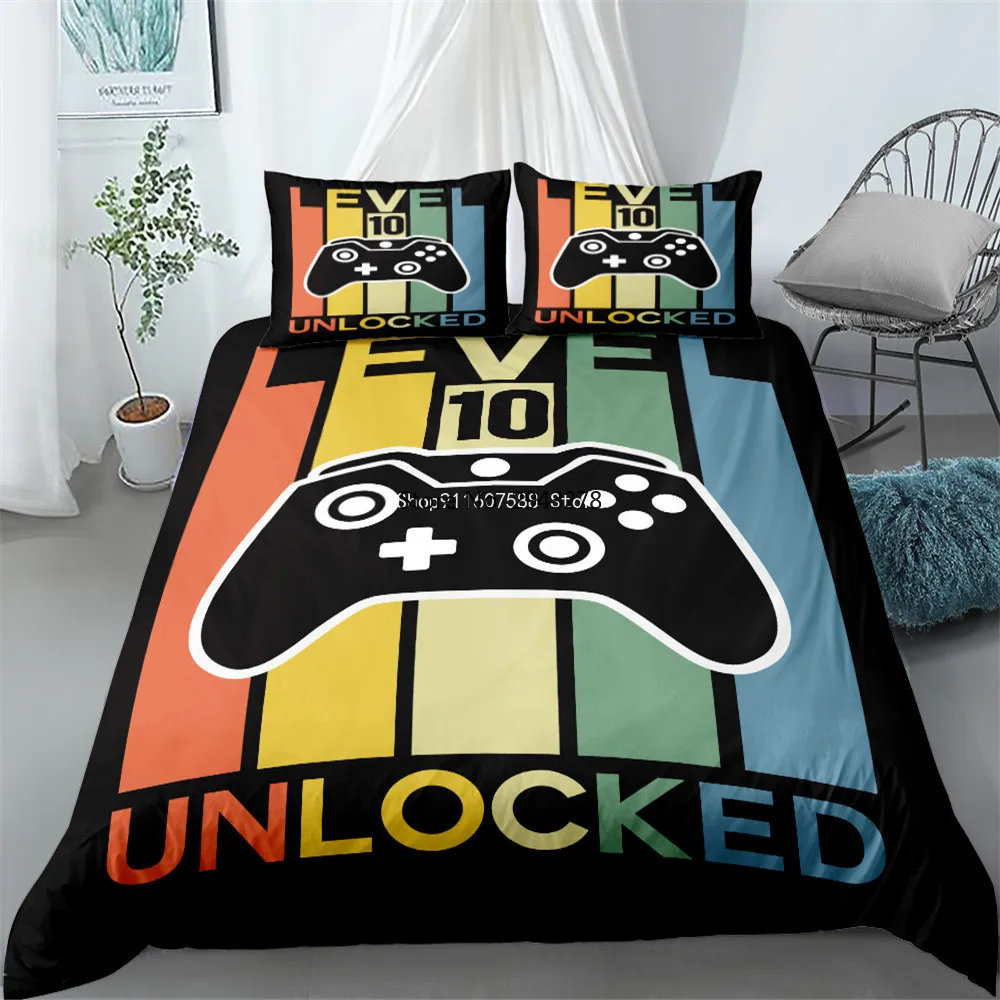 

3D Printed Gamer Bedding Set Cartoon Duvet Cover Sets Boys Kids Quilt Cover with Pillowcases Queen King Size Home Textiles