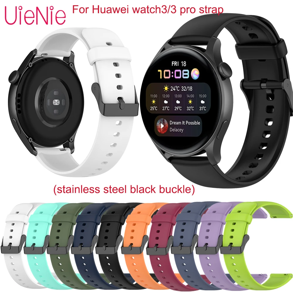 

Official Silicone Strap With Stainless Steel Black Buckle For Huawei watch3/3 pro Bracelet Classic Fashion Wristbelt Accessories