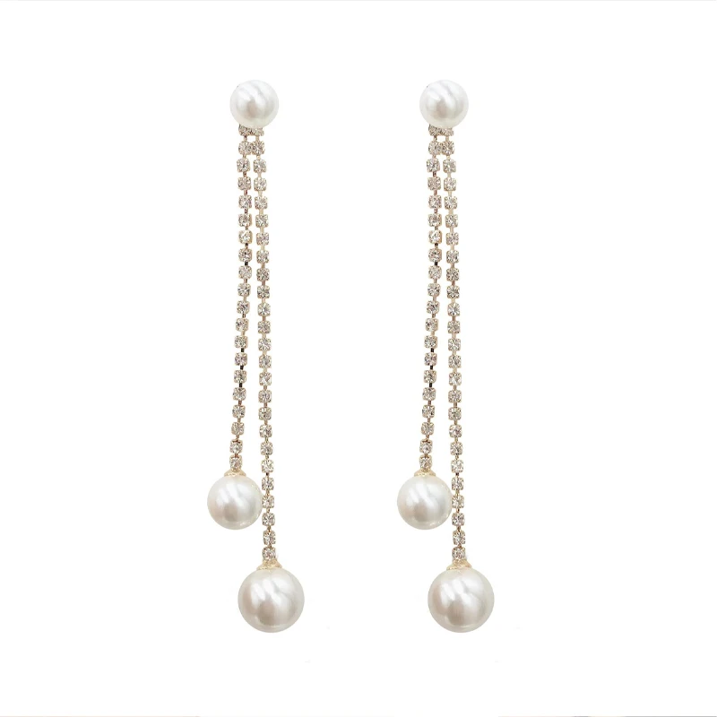 

New pearl long earrings simple geometric pearl retro metal exquisite French earrings S925 stitches 2021