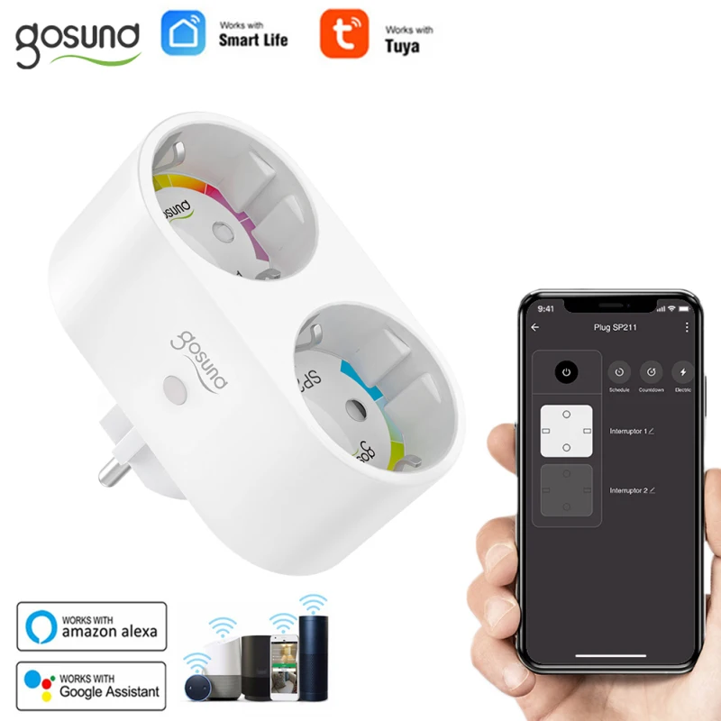 Gosund 16A 2 в 1 WiFi умная штепсельная вилка европейского стандарта на выходе Tuya Smart Life APP