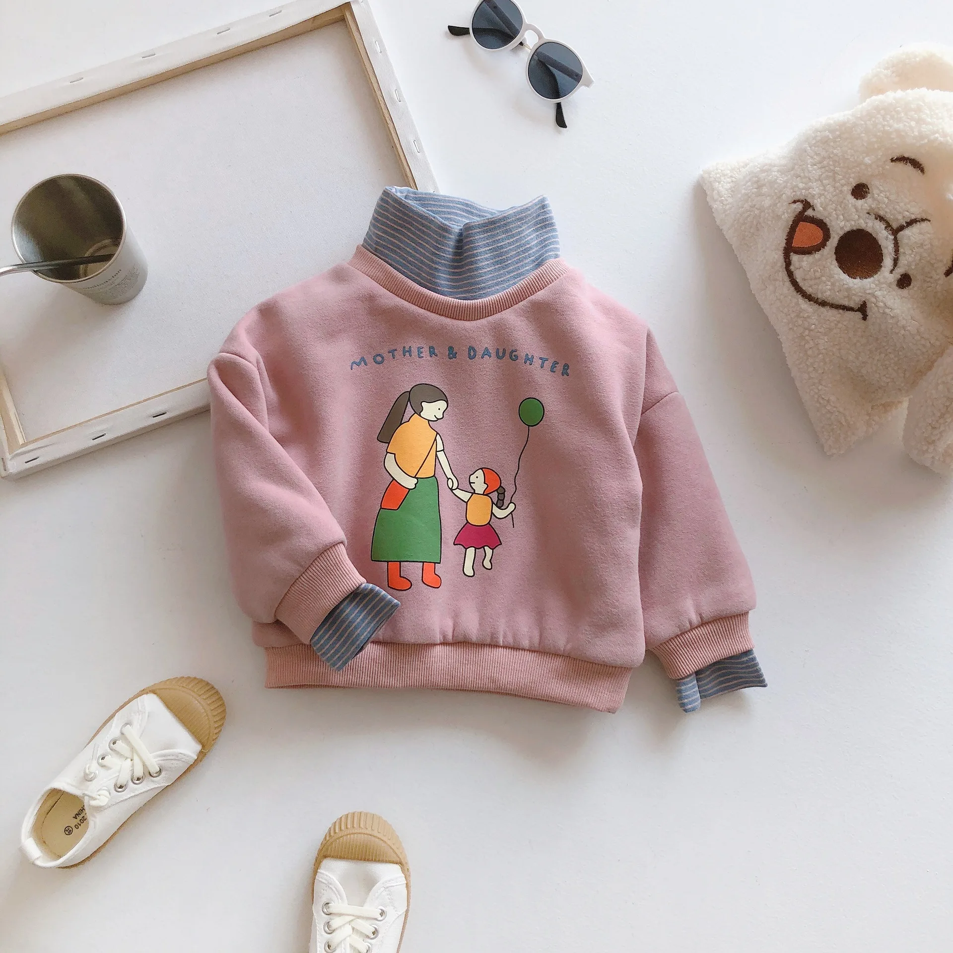 Хлопковая толстовка с капюшоном в полоску надписью Корейском стиле | Мать и